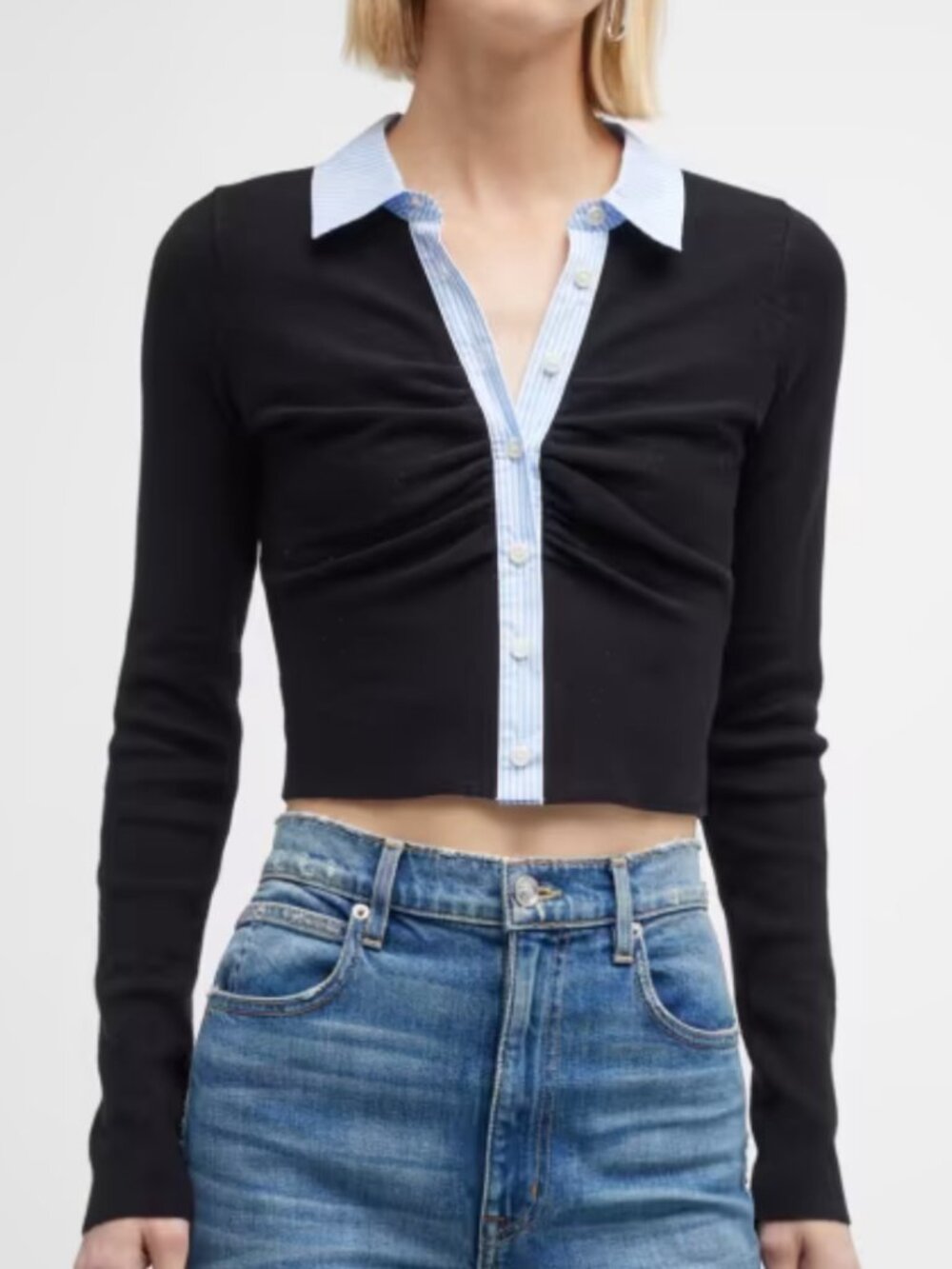 🌟 NAADAM 🌟 MIXED MEDIA COLLARED SWEATER CARDIGAN COTTON CASHMERE BLACK SZ S